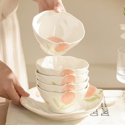 Floral embossed ceramic dinnerware sets for home dining
