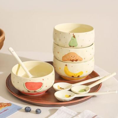 High aesthetic fruit pattern ceramic bowls dinnerware set