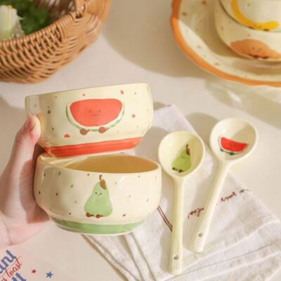 High aesthetic fruit pattern ceramic bowls dinnerware set