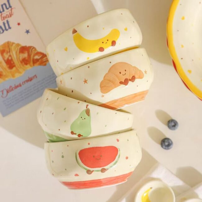 High aesthetic fruit pattern ceramic bowls dinnerware set