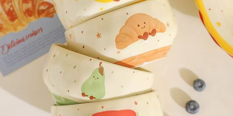 High aesthetic fruit pattern ceramic bowls dinnerware set