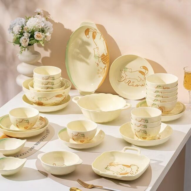Cartoon ceramic dinnerware sets for home dining