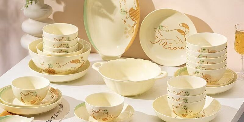 Cartoon ceramic dinnerware sets for home dining
