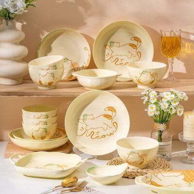 Cartoon ceramic dinnerware sets for home dining