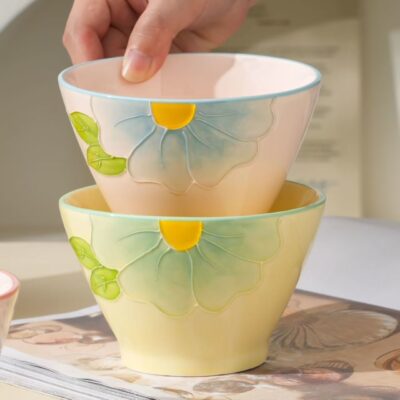 Hand-painted embossed ceramic bowls dinnerware set