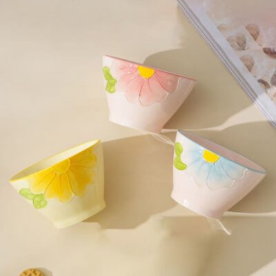 Hand-painted embossed ceramic bowls dinnerware set