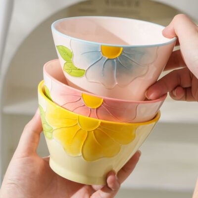 Hand-painted embossed ceramic bowls dinnerware set
