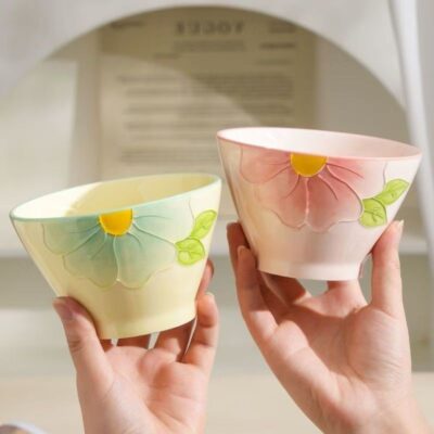 Hand-painted embossed ceramic bowls dinnerware set
