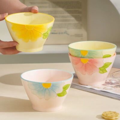 Hand-painted embossed ceramic bowls dinnerware set