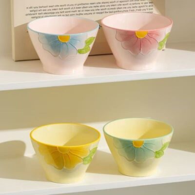 Hand-painted embossed ceramic bowls dinnerware set