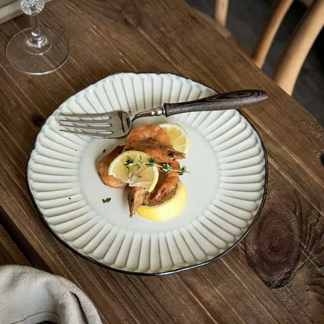 Vintage irregular vertical embossed steak ceramic plates dinnerware